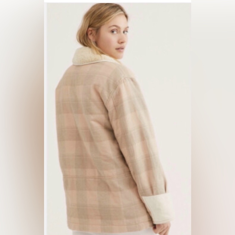 We The Free By Free People Woodlands Plaid Sherpa Jacket Beige - Picture 3 of 12